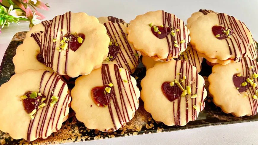 Jam Filled Biscuits With Chocolate Decoration