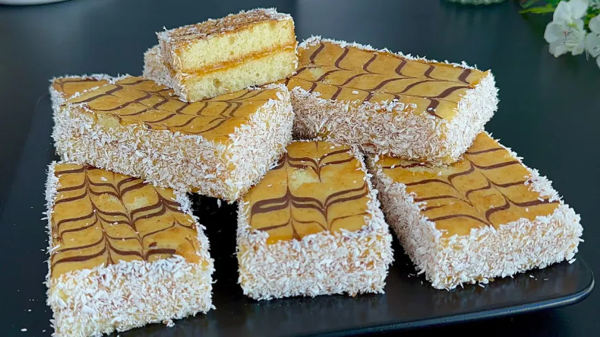 Coconut Coated Apricot Jam Cake Bars