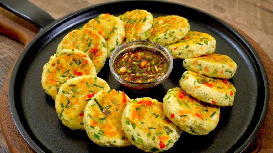 Korean Style Tofu Chive Patties with Soy Dipping Sauce