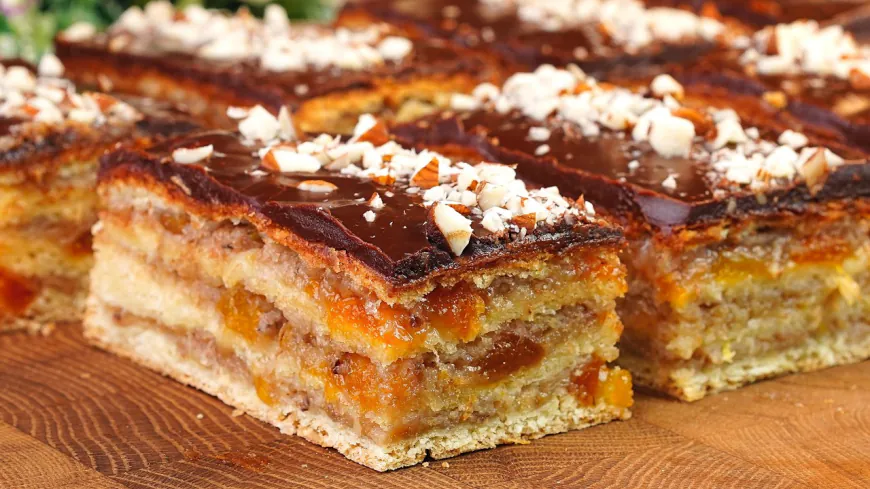 Layered Apricot Walnut Pastry with Chocolate Glaze