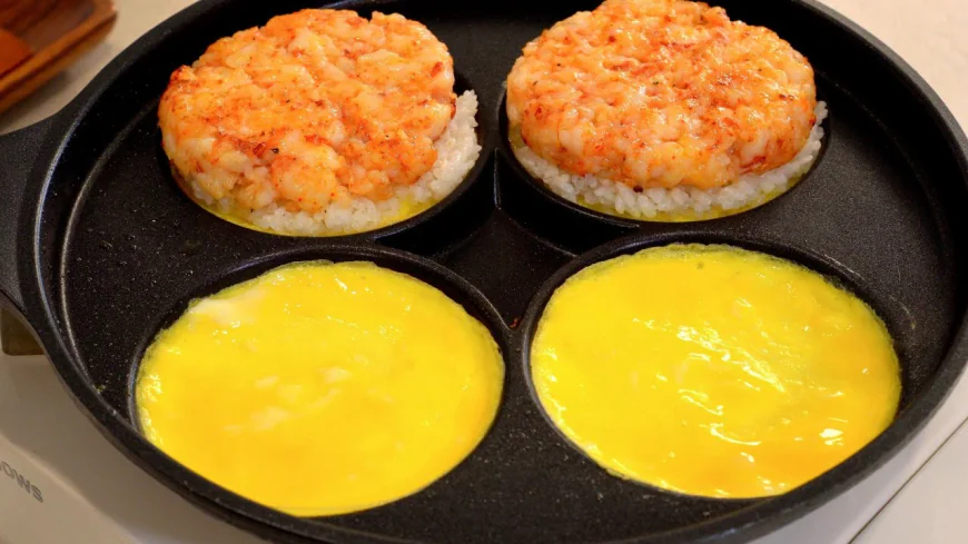 Spicy Shrimp & Egg Rice Stacks Recipe